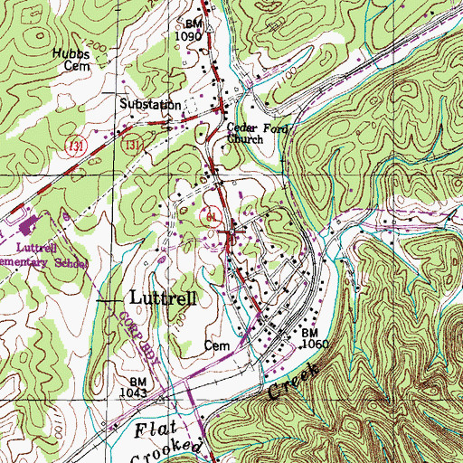 Topographic Map of Luttrell Post Office, TN