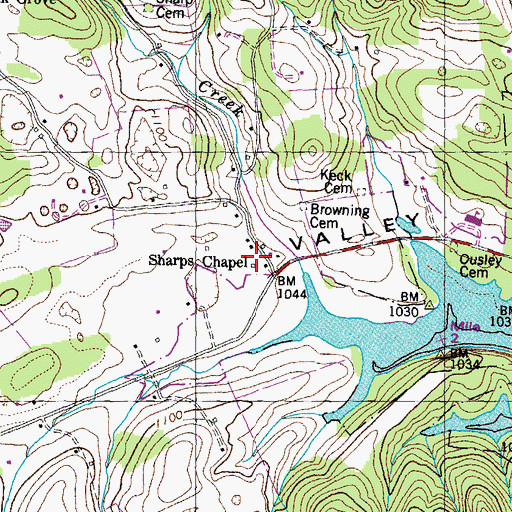 Topographic Map of Sharps Chapel Post Office, TN