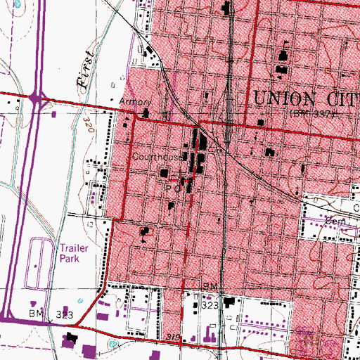 Topographic Map of Union City Post Office, TN