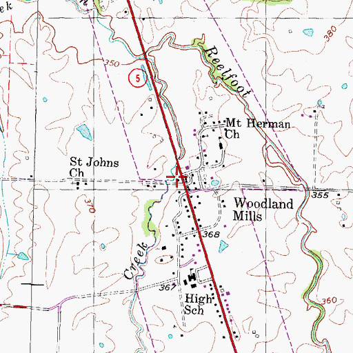 Topographic Map of Woodland Mills Post Office, TN