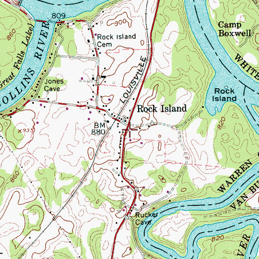 Topographic Map of Rock Island Post Office, TN