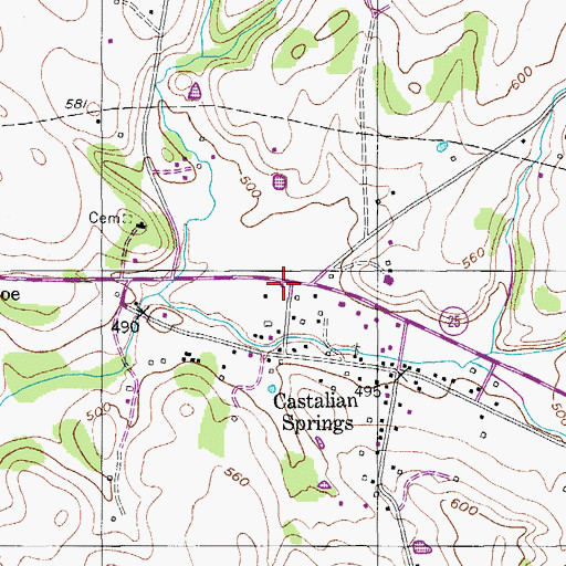 Topographic Map of Castalian Springs Post Office, TN