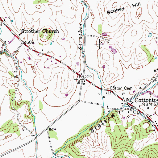 Topographic Map of Cottontown Post Office, TN