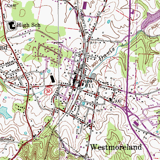 Topographic Map of Westmoreland Post Office, TN
