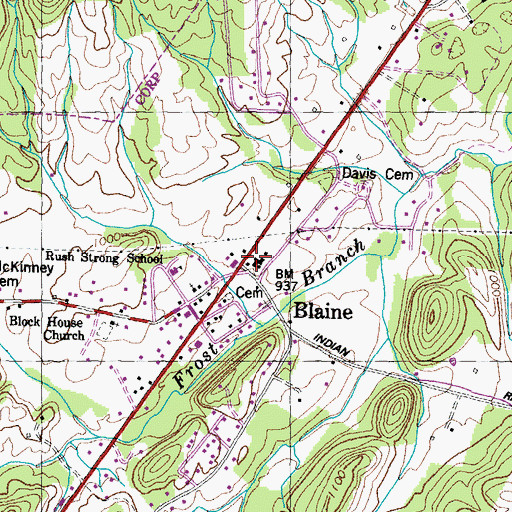 Topographic Map of Blaine Post Office, TN
