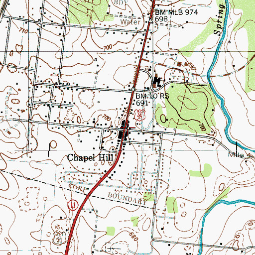 Topographic Map of Chapel Hill Post Office, TN