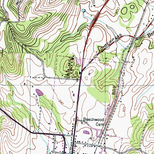 Topographic Map of Cornersville Post Office, TN