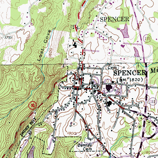 Topographic Map of Spencer Post Office, TN