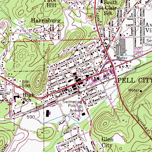 Topographic Map of Pell City City Hall, AL