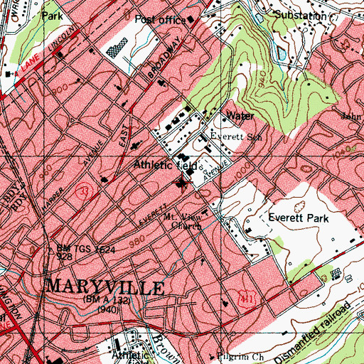 Topographic Map of Everett Hills Baptist Church, TN