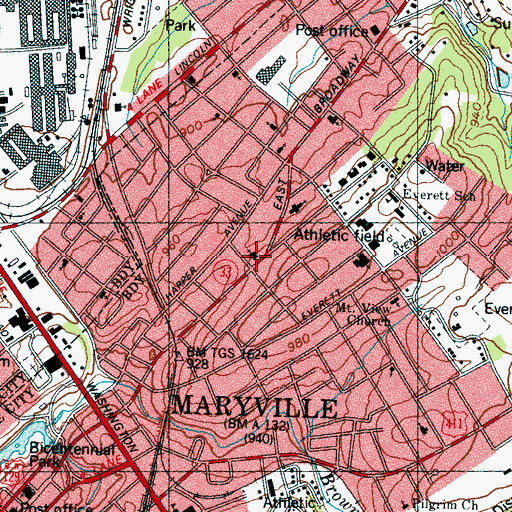 Topographic Map of First Cumberland Presbyterian Church, TN