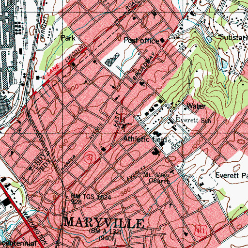 Topographic Map of Maryville Church of Christ, TN