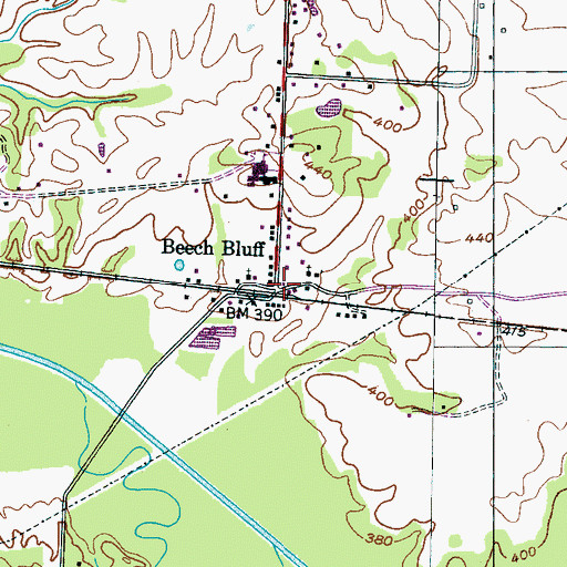 Topographic Map of Beech Bluff Post Office, TN