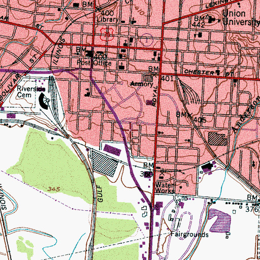 Topographic Map of Jackson Post Office, TN