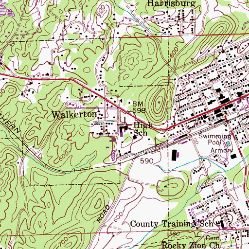 Topographic Map of Pell City High School, AL