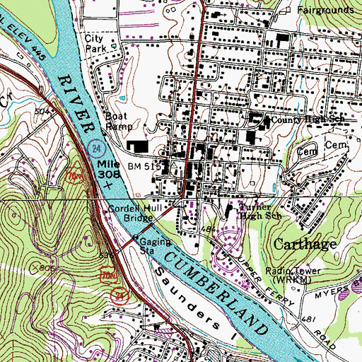 Topographic Map of Carthage Post Office, TN