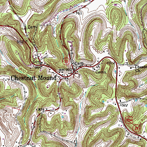 Topographic Map of Chestnut Mound Post Office, TN