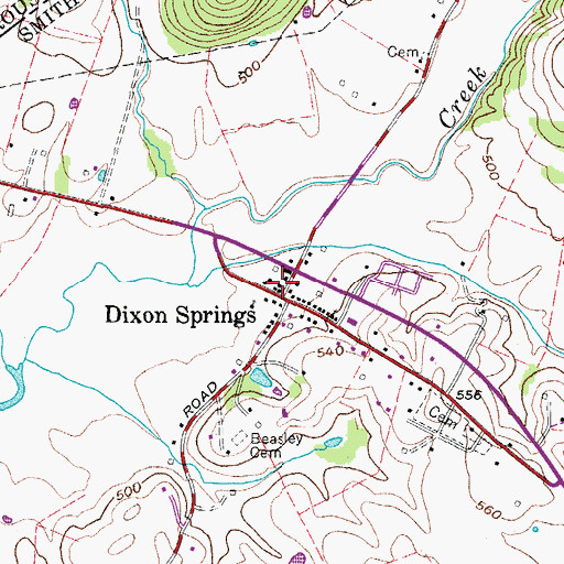 Topographic Map of Dixon Springs Post Office, TN