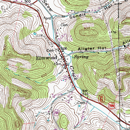 Topographic Map of Elmwood Post Office, TN