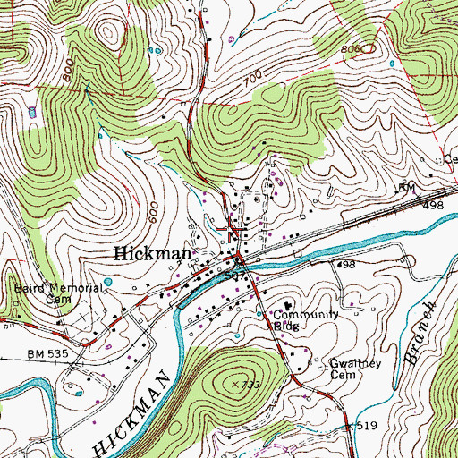 Topographic Map of Hickman Post Office, TN