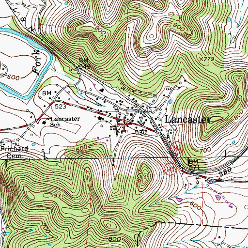 Topographic Map of Lancaster Post Office, TN