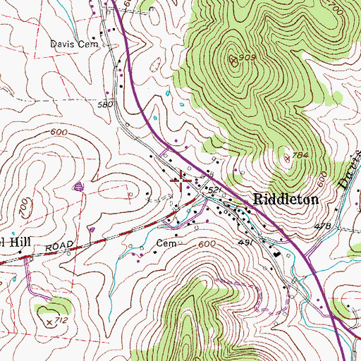 Topographic Map of Riddleton Post Office, TN