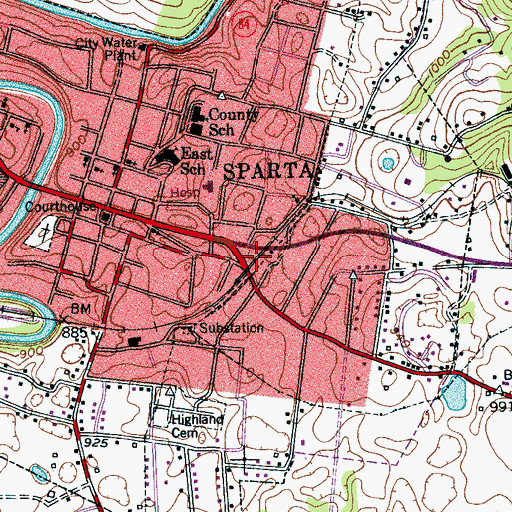 Topographic Map of Sparta Post Office, TN