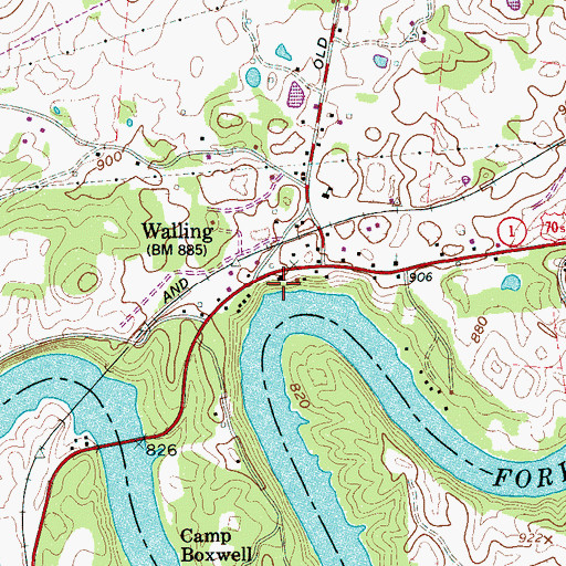 Topographic Map of Walling Post Office, TN