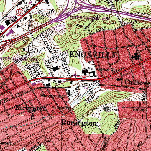 Topographic Map of Burlington Post Office, TN