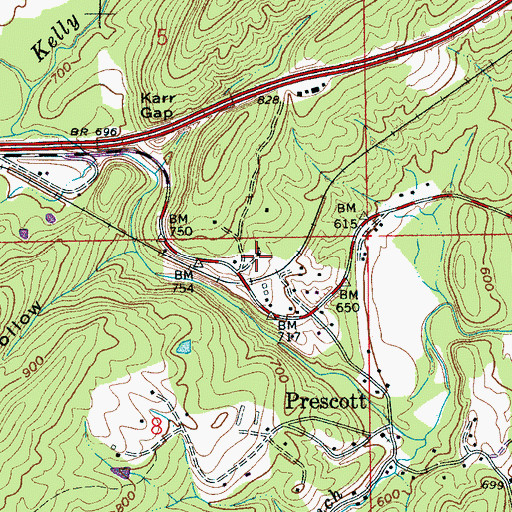 Topographic Map of Prescott Church, AL