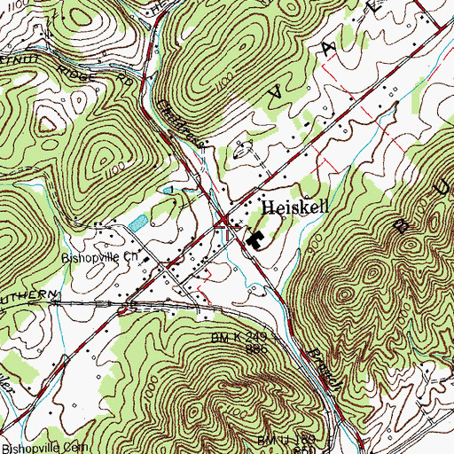 Topographic Map of Heiskell Post Office, TN