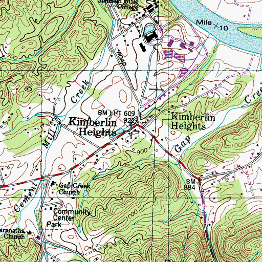 Topographic Map of Kimberlin Heights Post Office, TN