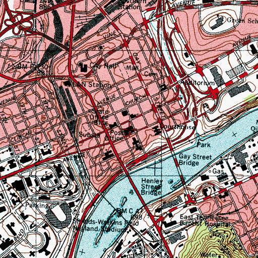 Topographic Map of Downtown Knoxville Post Office, TN