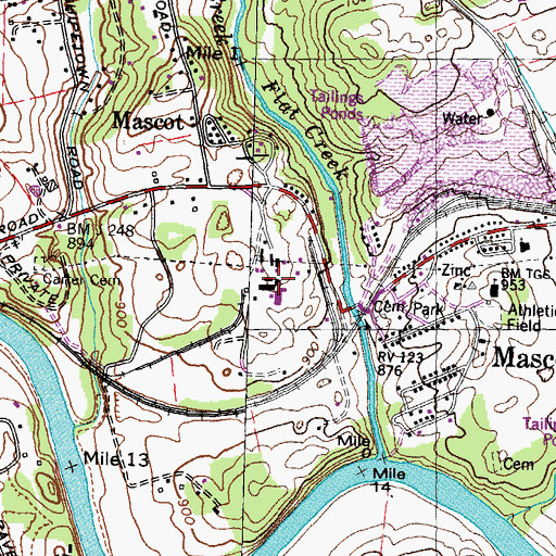 Topographic Map of Mascot Mine, TN