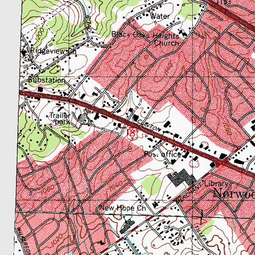 Topographic Map of Norwood Post Office, TN
