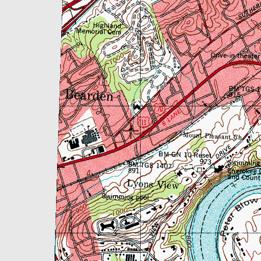 Topographic Map of West Knoxville Post Office, TN