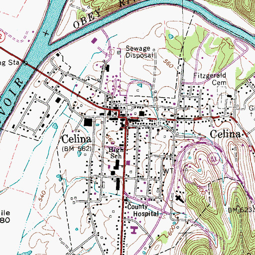 Topographic Map of Celina Post Office, TN