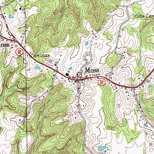 Topographic Map of Moss Post Office, TN