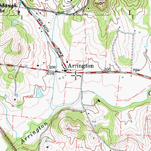 Topographic Map of Arrington Post Office, TN