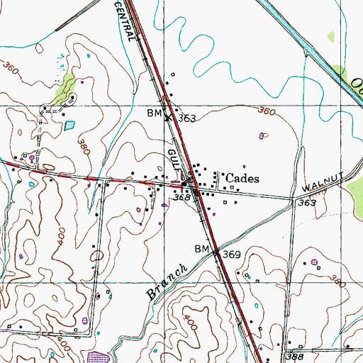 Topographic Map of Cades Post Office (historical), TN