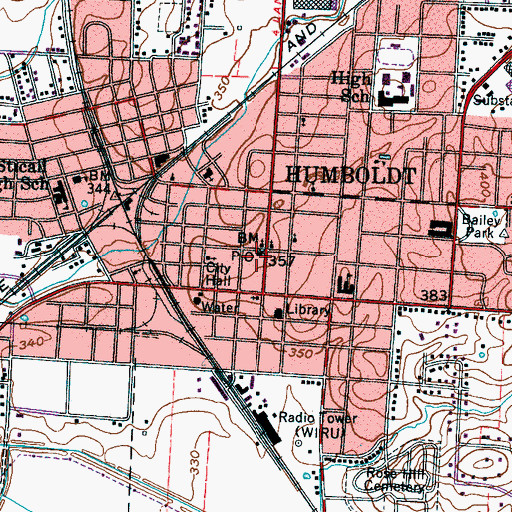 Topographic Map of Humboldt Post Office, TN