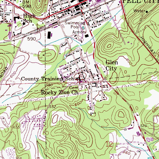 Topographic Map of Saint Clair County Training School, AL