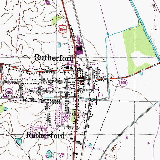 Topographic Map of Rutherford Post Office, TN