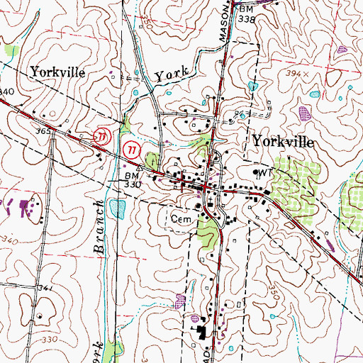 Topographic Map of Yorkville Post Office, TN