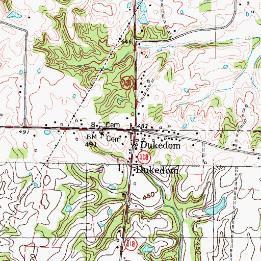 Topographic Map of Dukedom Post Office, TN