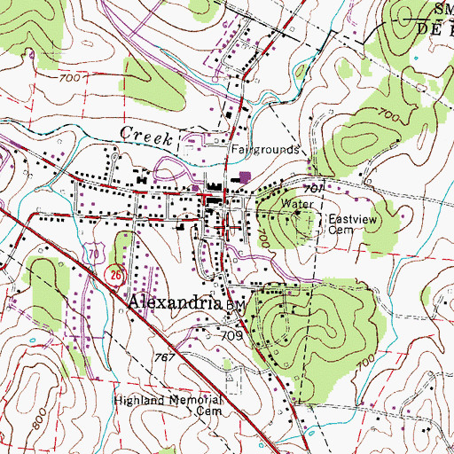 Topographic Map of Alexandria Post Office, TN