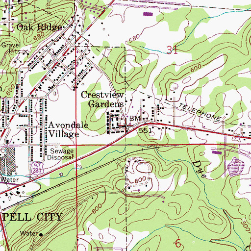 Topographic Map of Second Baptist Church, AL