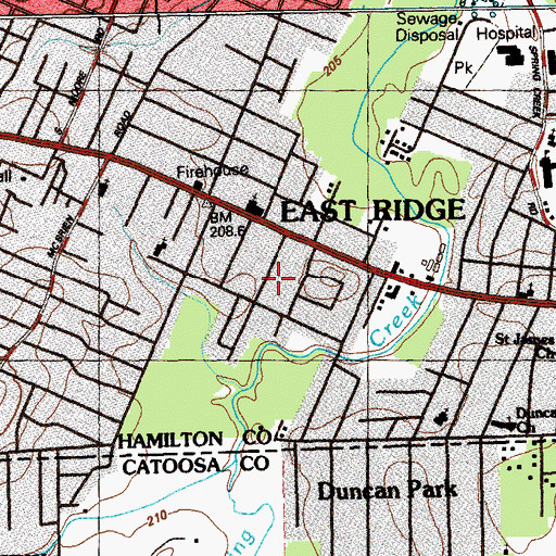 Topographic Map of East Ridge Post Office, TN