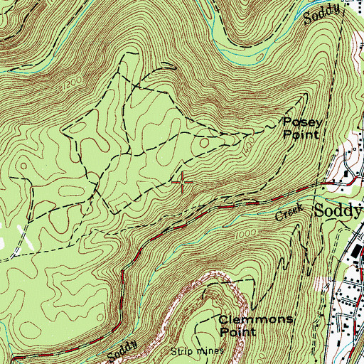 Topographic Map of Luther Milligan Mine, TN