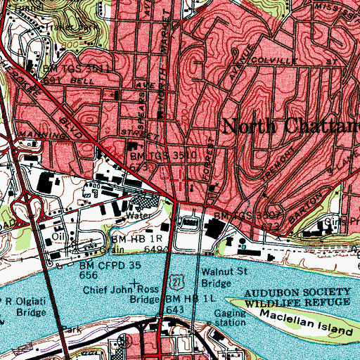 Topographic Map of North Chattanooga Post Office, TN